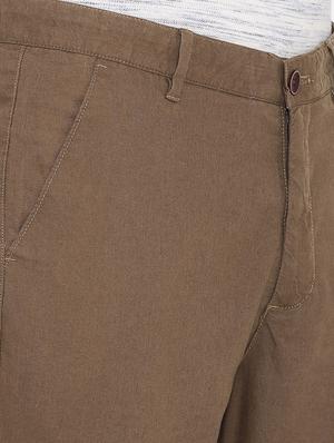brown solid flat front casual trouser - 17771927 - Standard Image - 6