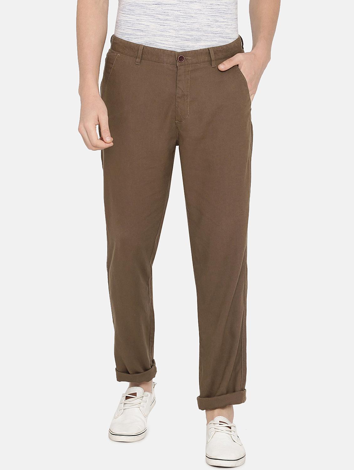 brown solid flat front casual trouser - 17771927 - Zoom Image - 2