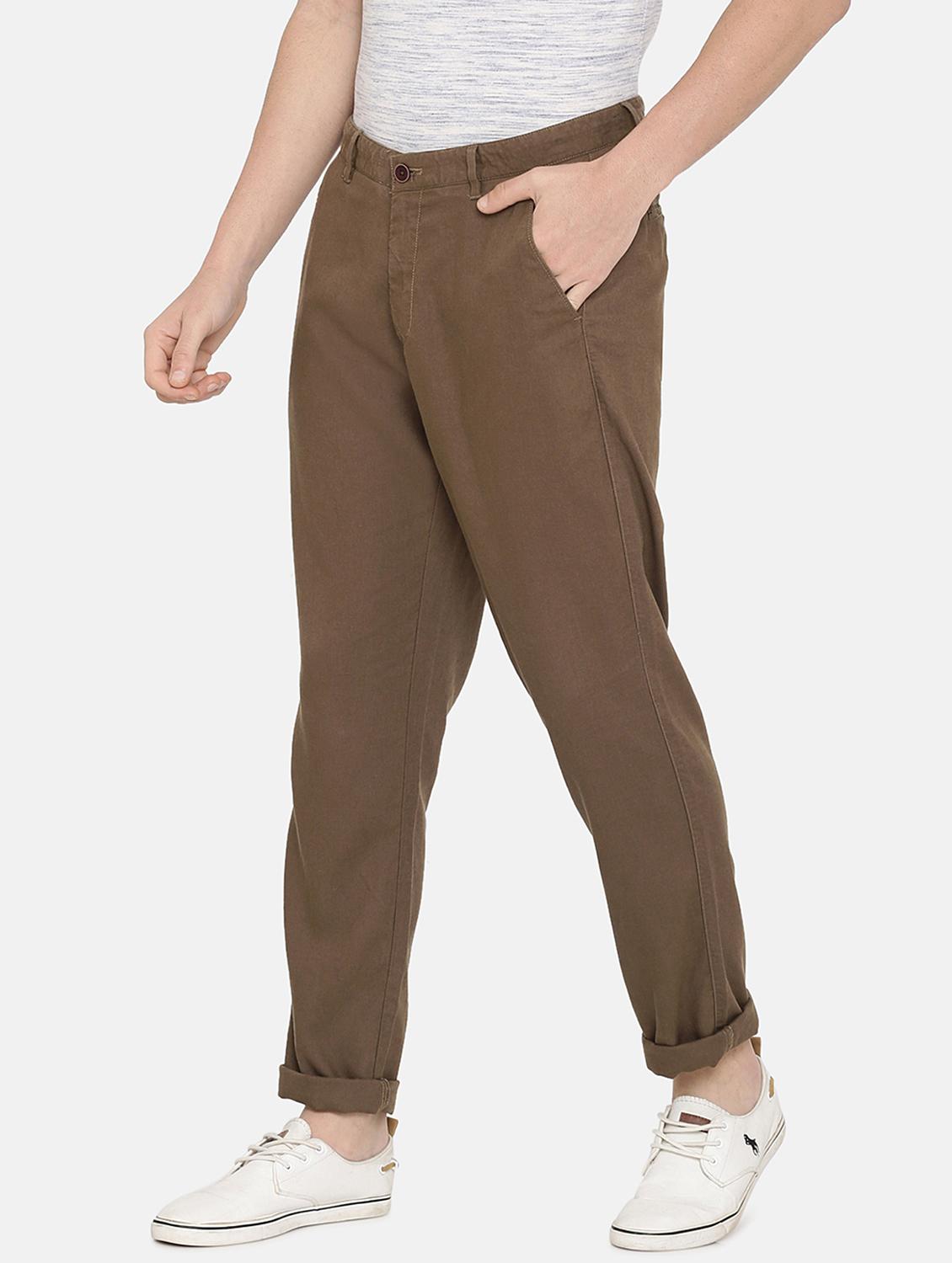 brown solid flat front casual trouser - 17771927 - Zoom Image - 3