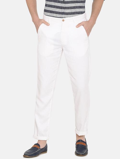 white solid flat front casual trouser - 17771928 - Standard Image - 1