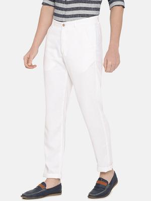 white solid flat front casual trouser - 17771928 - Standard Image - 3