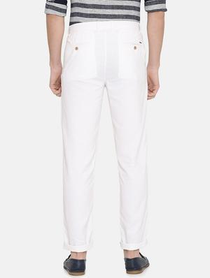 white solid flat front casual trouser - 17771928 - Standard Image - 4