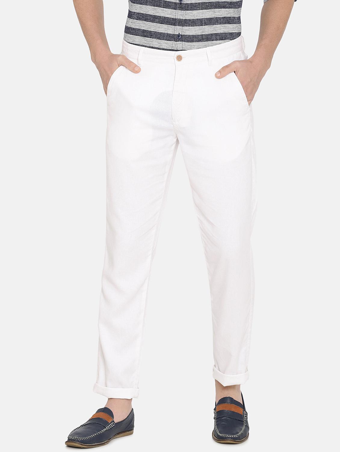 white solid flat front casual trouser - 17771928 - Zoom Image - 1