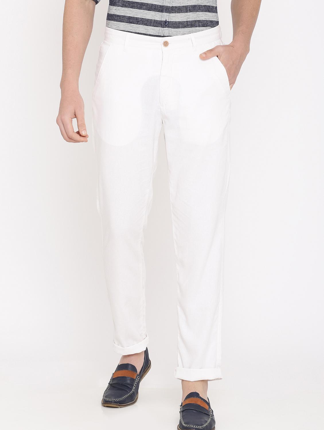 white solid flat front casual trouser - 17771928 - Zoom Image - 2