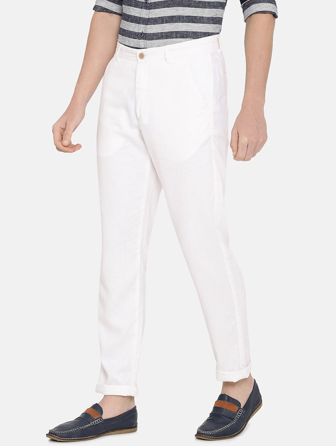 white solid flat front casual trouser - 17771928 - Zoom Image - 3