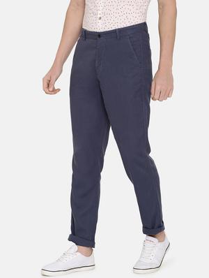 dark blue solid flat front casual trouser - 17771929 - Standard Image - 3