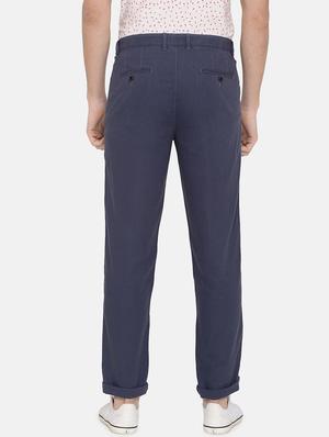 dark blue solid flat front casual trouser - 17771929 - Standard Image - 4