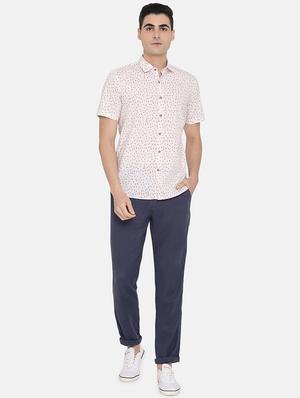 dark blue solid flat front casual trouser - 17771929 - Standard Image - 5
