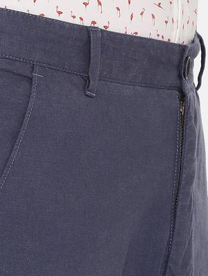 dark blue solid flat front casual trouser - 17771929 - Standard Image - 6