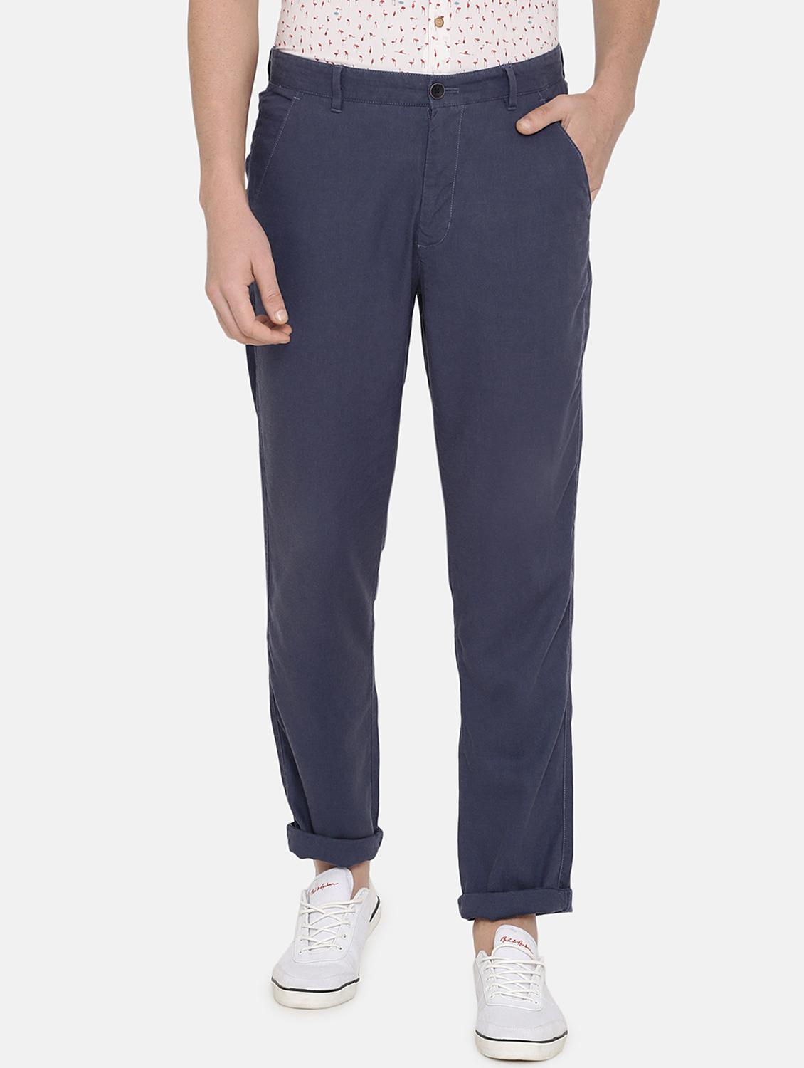 dark blue solid flat front casual trouser - 17771929 - Zoom Image - 1