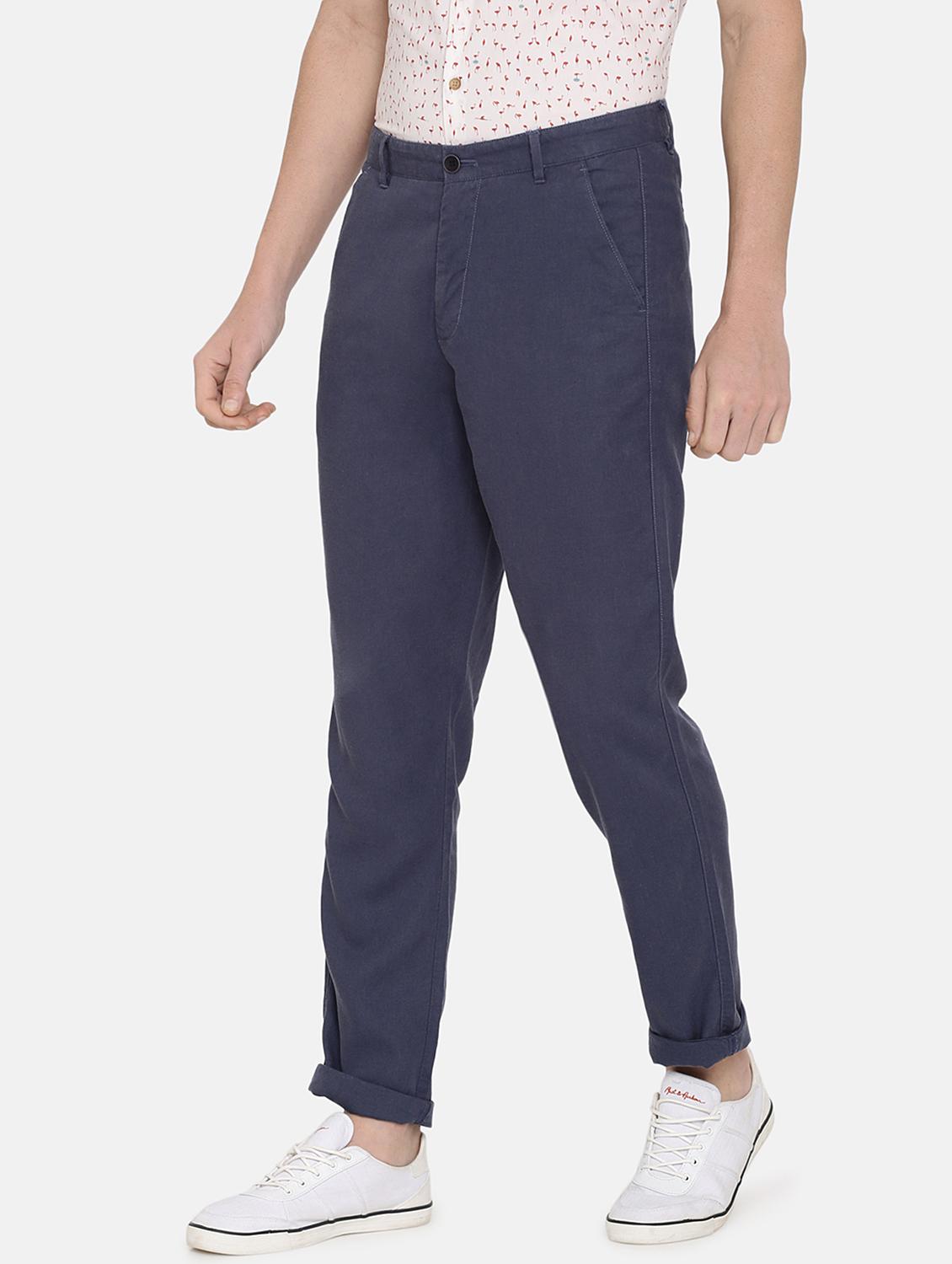 dark blue solid flat front casual trouser - 17771929 - Zoom Image - 3
