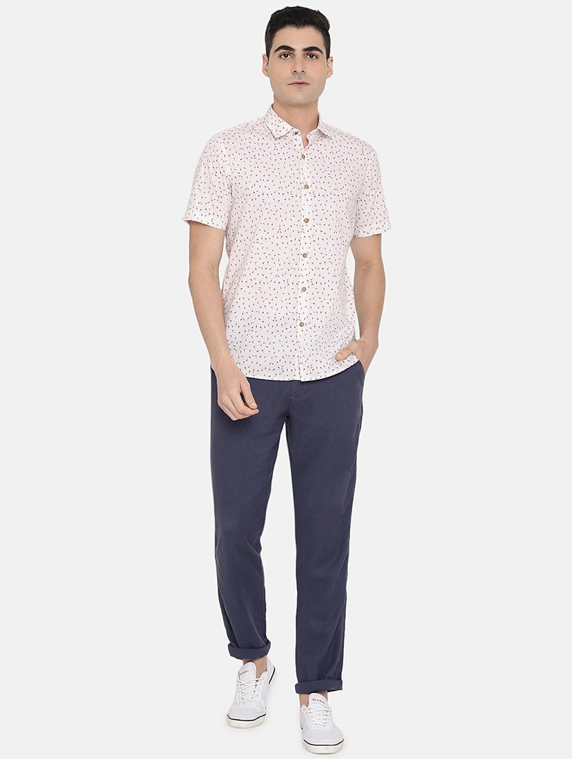 dark blue solid flat front casual trouser - 17771929 - Zoom Image - 5