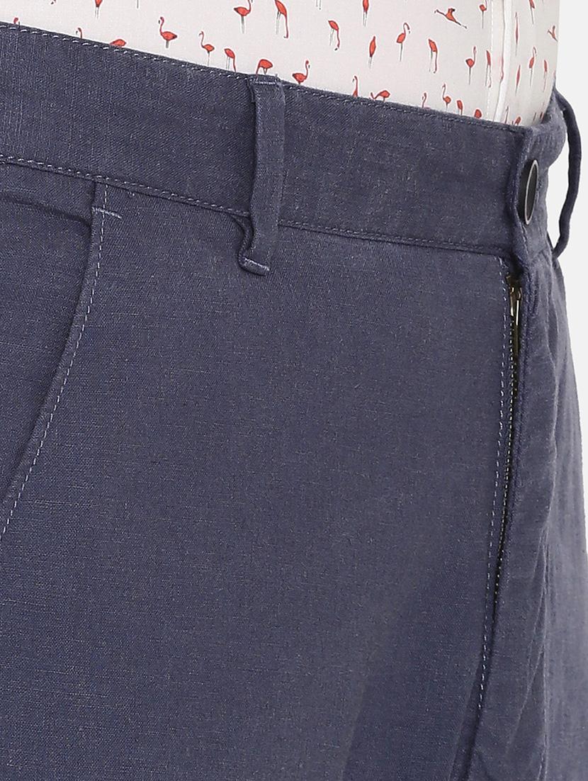 dark blue solid flat front casual trouser - 17771929 - Zoom Image - 6