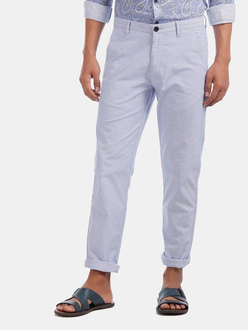 blue striped flat front casual trouser - 17771931 - Standard Image - 1