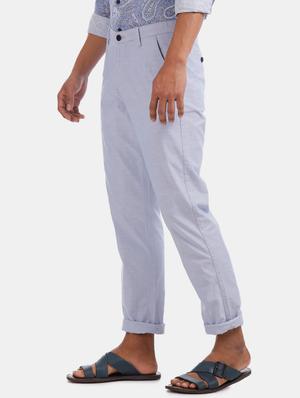 blue striped flat front casual trouser - 17771931 - Standard Image - 2