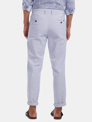 blue striped flat front casual trouser - 17771931 - Standard Image - 4
