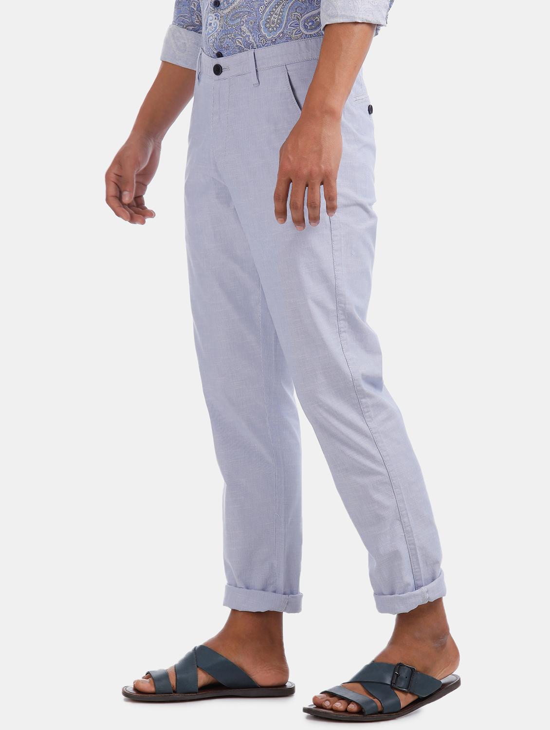 blue striped flat front casual trouser - 17771931 - Zoom Image - 2
