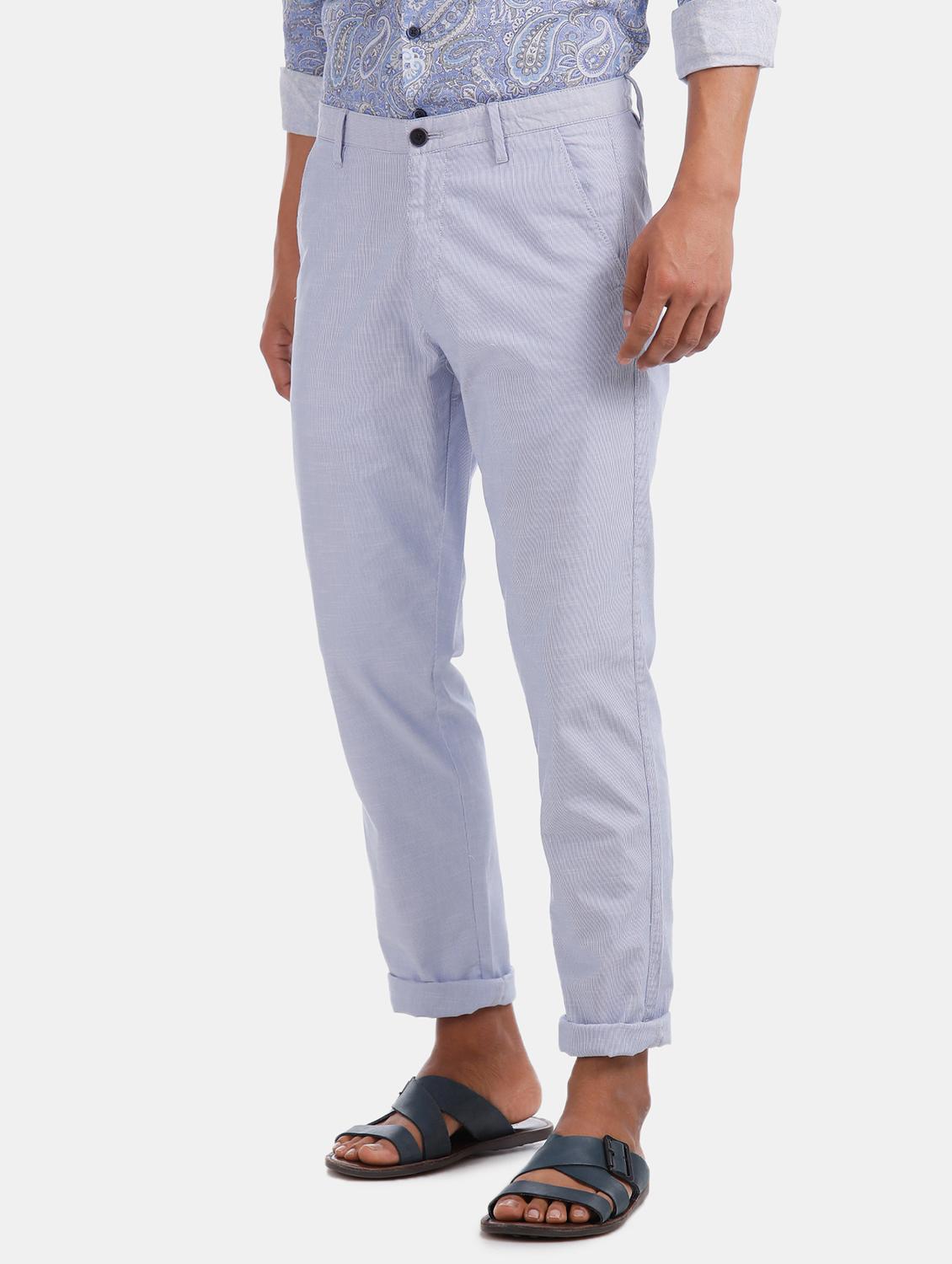 blue striped flat front casual trouser - 17771931 - Zoom Image - 3