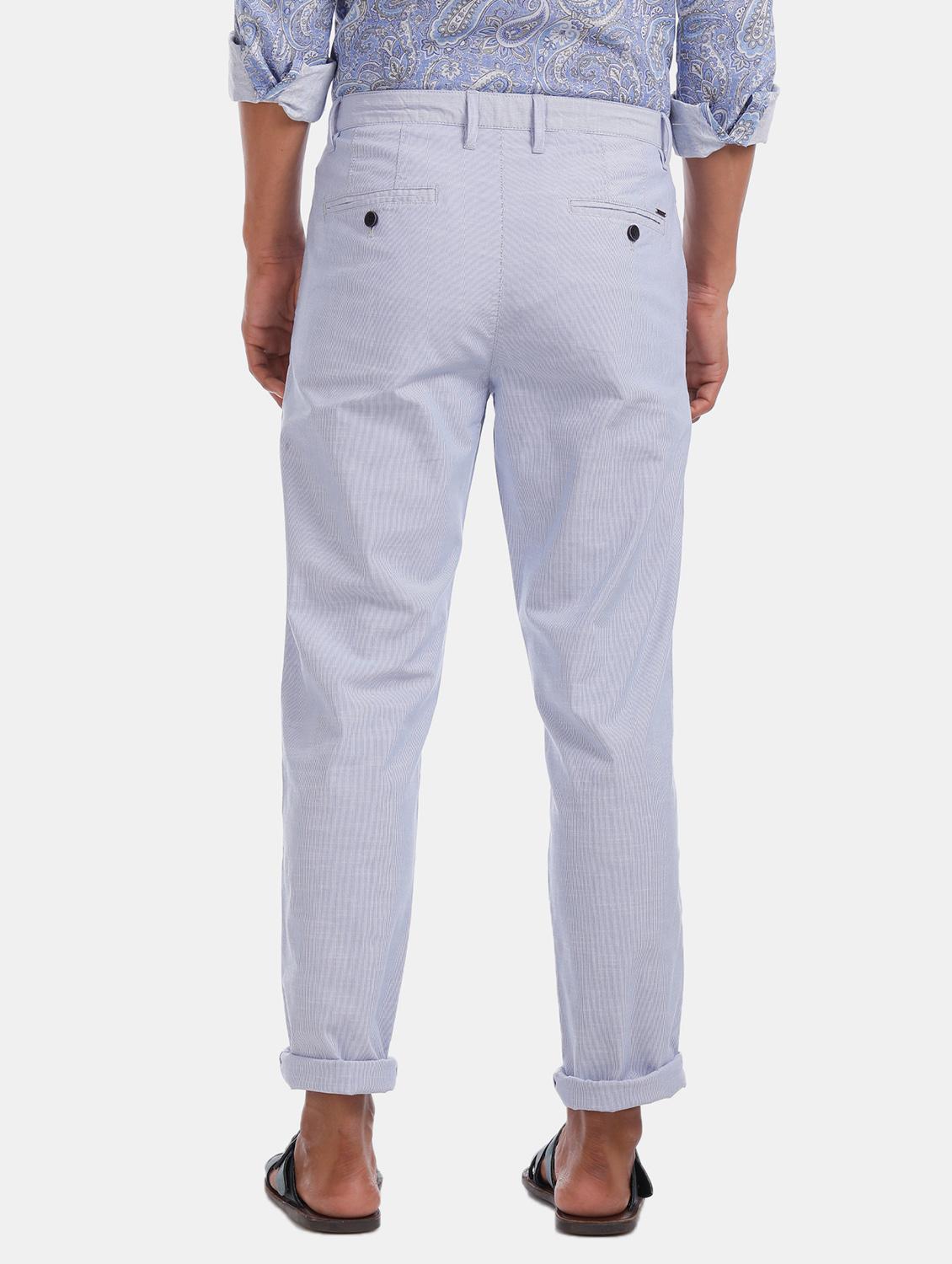blue striped flat front casual trouser - 17771931 - Zoom Image - 4