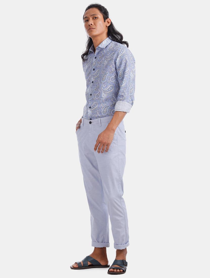 blue striped flat front casual trouser - 17771931 - Zoom Image - 5