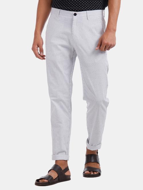 white striped flat front casual trouser - 17771938 - Standard Image - 1