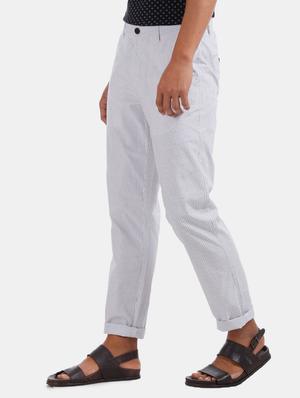 white striped flat front casual trouser - 17771938 - Standard Image - 2