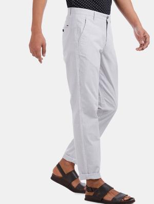 white striped flat front casual trouser - 17771938 - Standard Image - 3