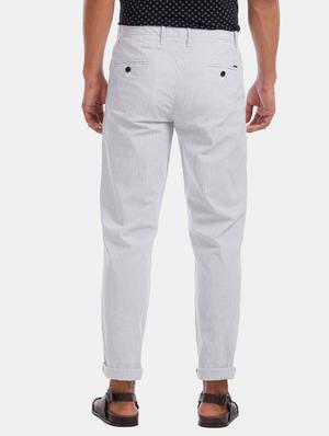white striped flat front casual trouser - 17771938 - Standard Image - 4