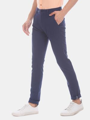 blue solid flat front casual trouser - 17771940 - Standard Image - 2