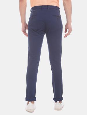 blue solid flat front casual trouser - 17771940 - Standard Image - 4