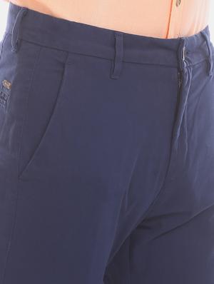 blue solid flat front casual trouser - 17771940 - Standard Image - 6