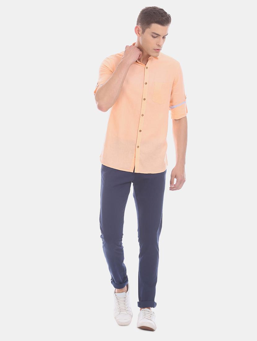 blue solid flat front casual trouser - 17771940 - Zoom Image - 5