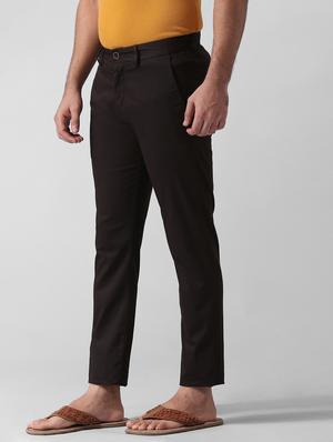 brown solid flat front casual trouser - 17771946 - Standard Image - 2