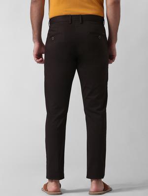 brown solid flat front casual trouser - 17771946 - Standard Image - 3