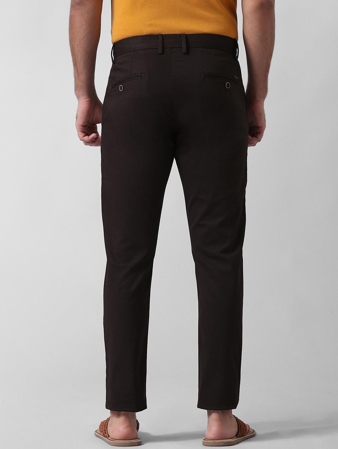 brown solid flat front casual trouser - 17771946 - Zoom Image - 3