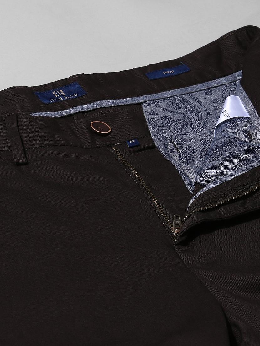 brown solid flat front casual trouser - 17771946 - Zoom Image - 5