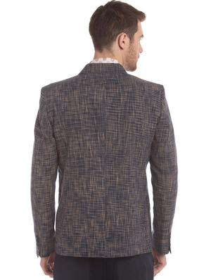 navy blue self design single breasted casual blazer - 17771958 - Standard Image - 3