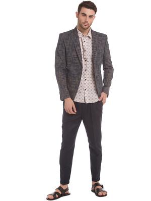 navy blue self design single breasted casual blazer - 17771958 - Standard Image - 4