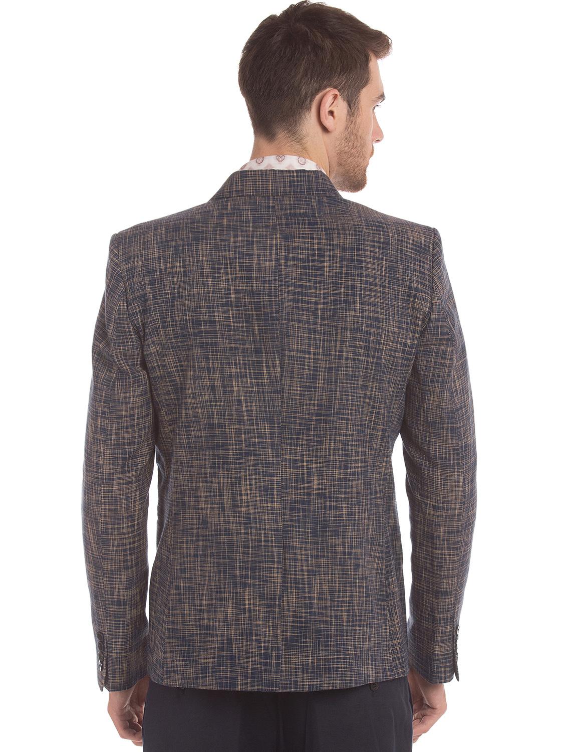 navy blue self design single breasted casual blazer - 17771958 - Zoom Image - 3