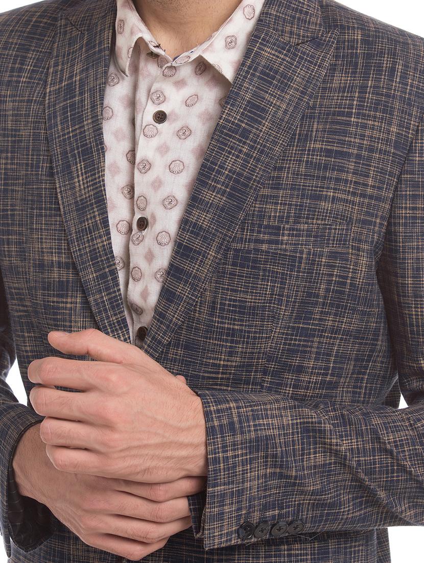 navy blue self design single breasted casual blazer - 17771958 - Zoom Image - 6