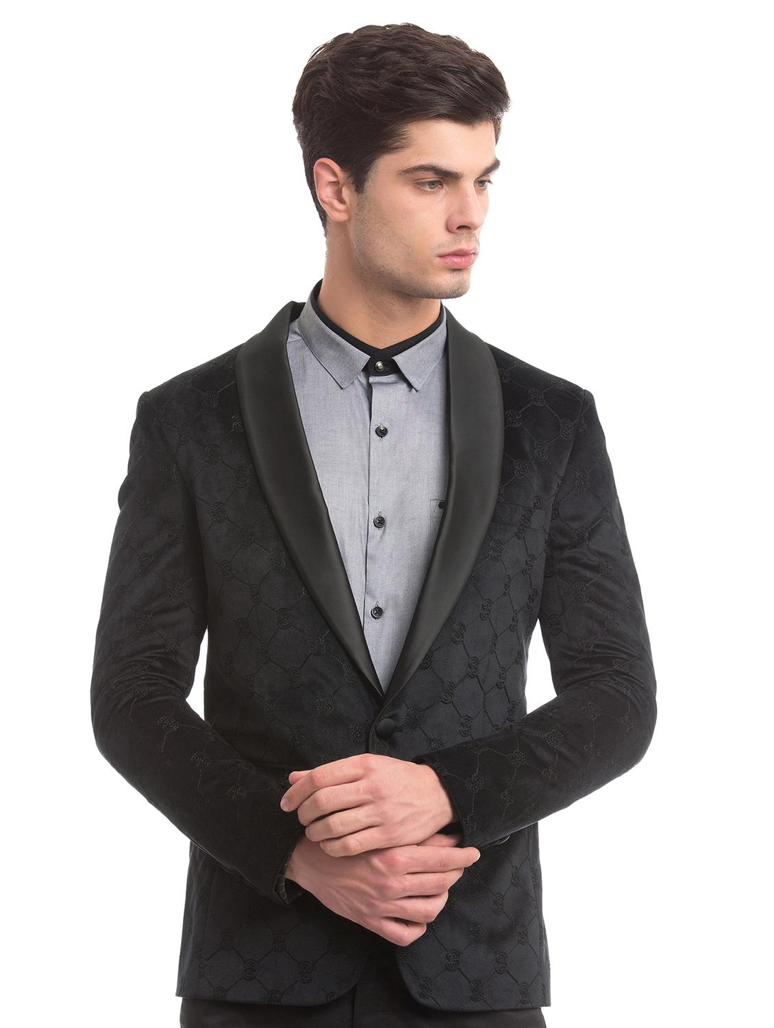 black self design single breasted casual blazer - 17771959 - Zoom Image - 1