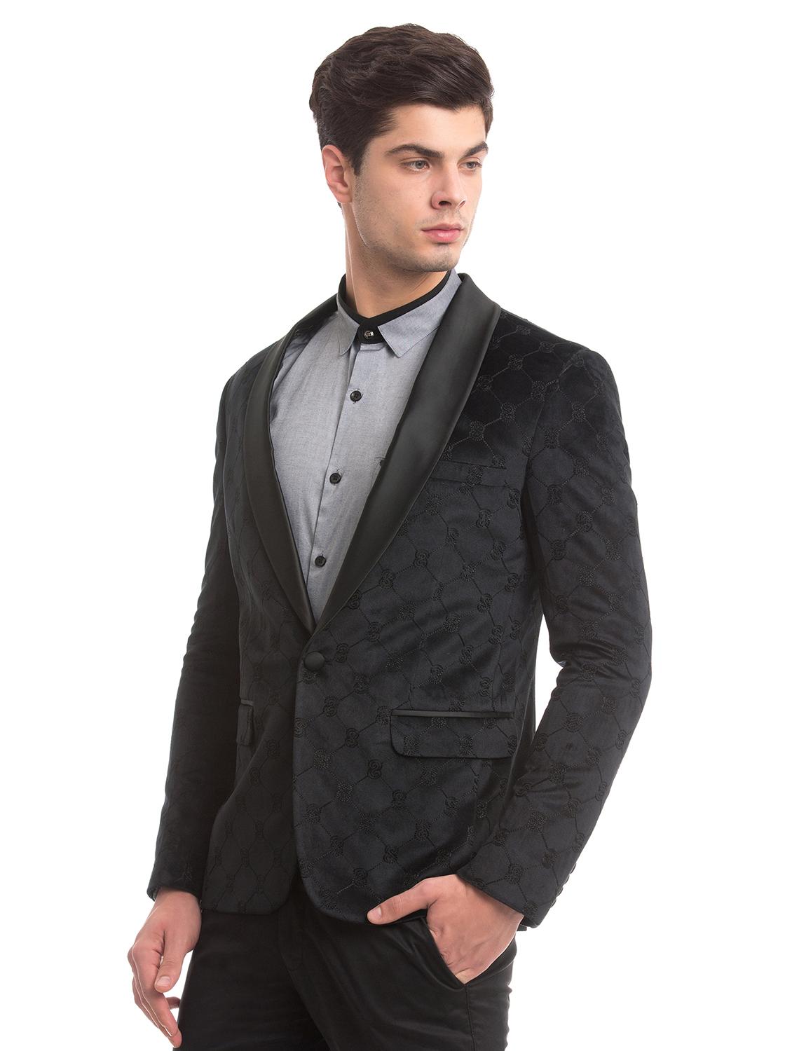 black self design single breasted casual blazer - 17771959 - Zoom Image - 2