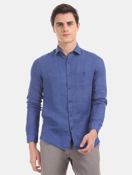 blue solid casual shirt - 17772067 - Standard Image - 1