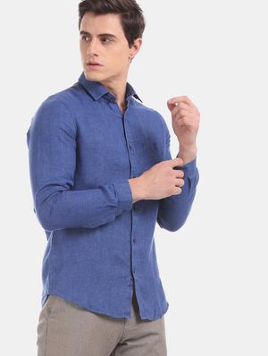 blue solid casual shirt - 17772067 - Standard Image - 3