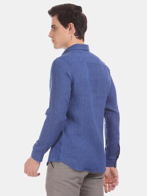 blue solid casual shirt - 17772067 - Standard Image - 4