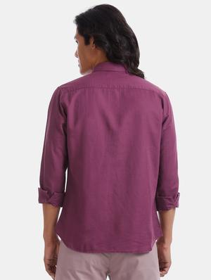 purple solid linen casual shirt - 17772195 - Standard Image - 3