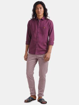 purple solid linen casual shirt - 17772195 - Standard Image - 4