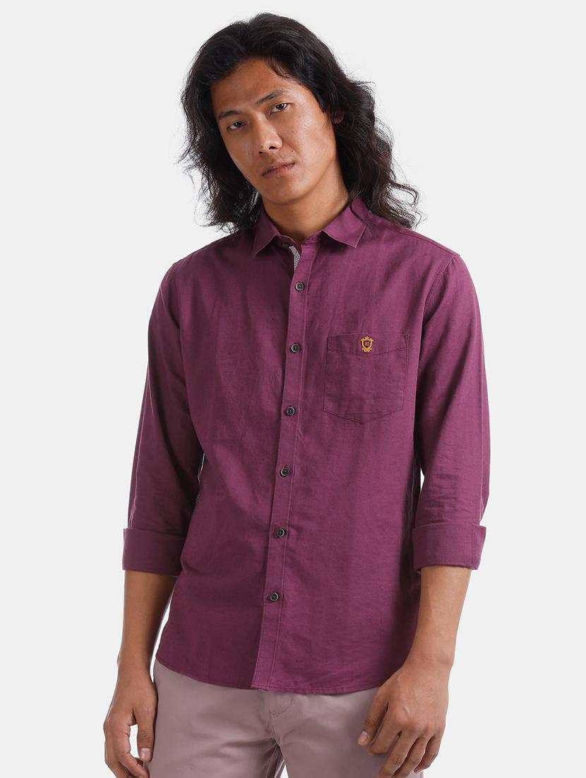 purple solid linen casual shirt - 17772195 - Zoom Image - 1