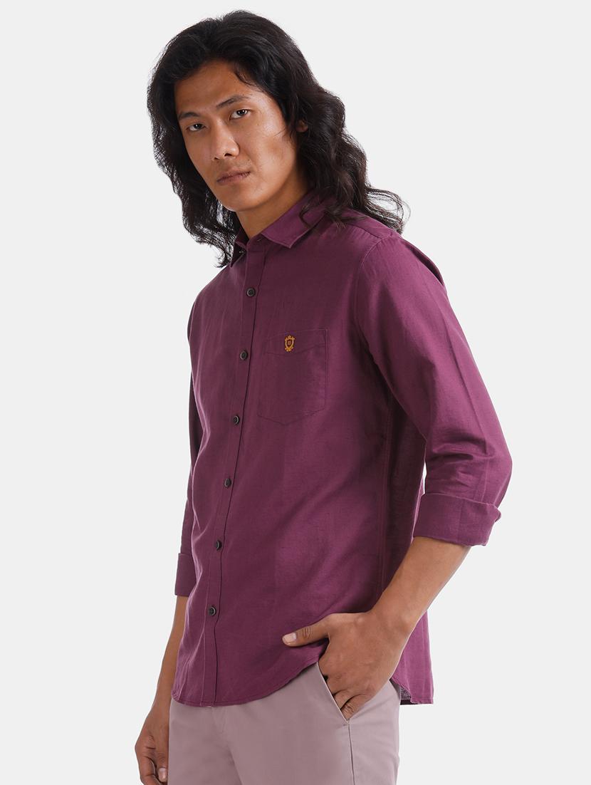 purple solid linen casual shirt - 17772195 - Zoom Image - 2