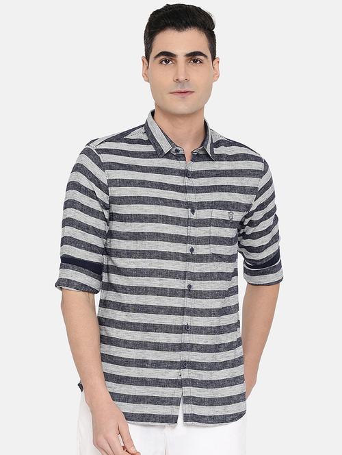 grey striped casual shirt - 17772218 - Standard Image - 1